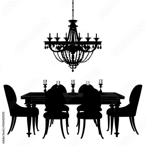 Black Crystal Chandelier Above Black Dining Table and Chairs 1