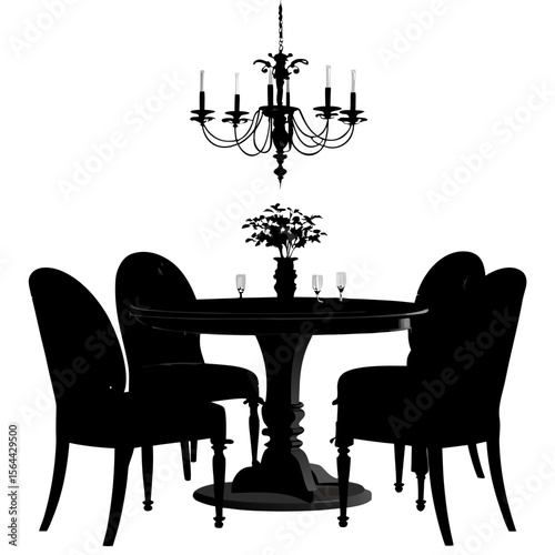 Black Silhouette Dining Room Set Round Table Four Chairs Chandelier