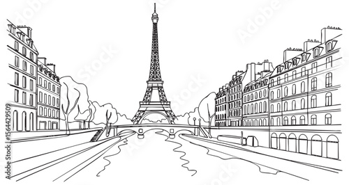paris cityscape doodle line art vector
