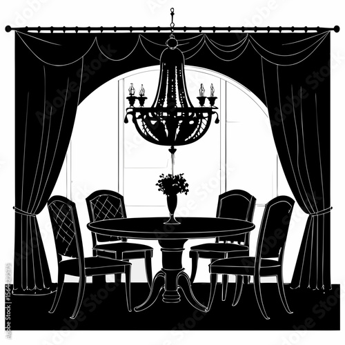 Black Silhouette Dining Room with Crystal Chandelier 1