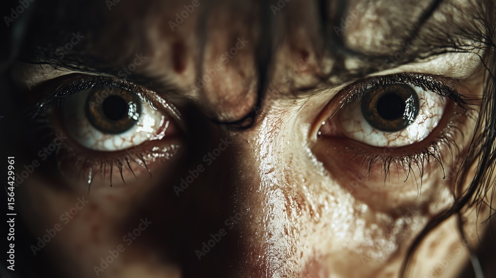 Extreme close-up of terrified, wide-open human eyes. Extreme close-up of terrified, wide-open human eyes.