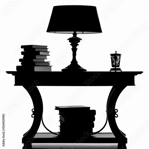 Black Silhouette Table Lamp Books Console Table stack of books 1