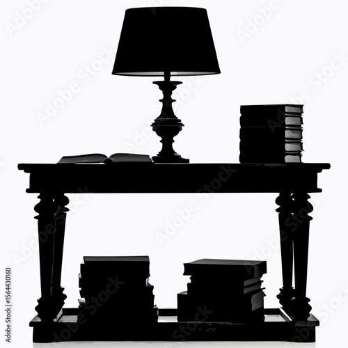 Black Silhouette Table Lamp Books Stacked Reading vector