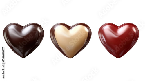 Assorted Colors of Heart Shaped Chocolate Candy Isolated on White Background

