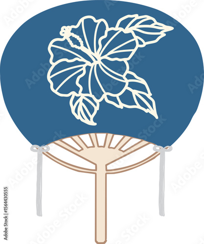 Japanese hand fan - Hibiscus -darkblue