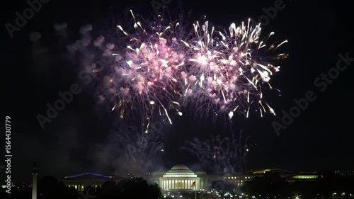 Spectacular Fireworks Display over Iconic Washington D.C. Landmarks at Night