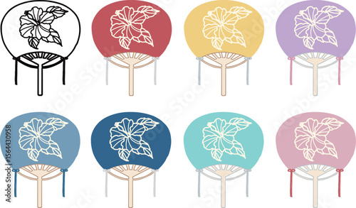 Japanese hand fan - Hibiscus -set