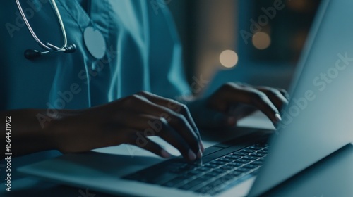 Dedicated healthcare worker using laptop for patient management