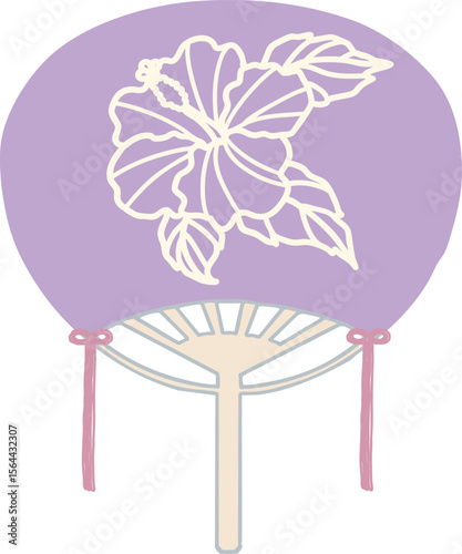 Japanese hand fan - Hibiscus -purple