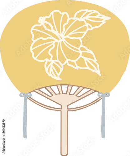 Japanese hand fan - Hibiscus -yellow