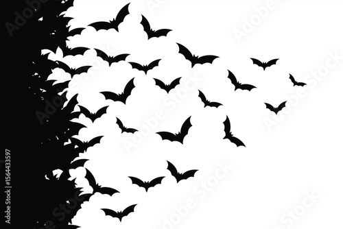 Bats Swarm Silhouette Vector. Vector silhouette of bats group flying from the left side.