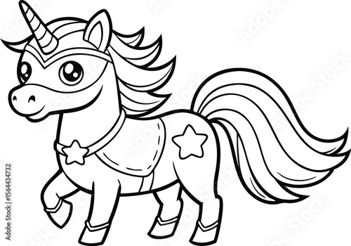 Cute Superhero Unicorn Coloring Page Illustration