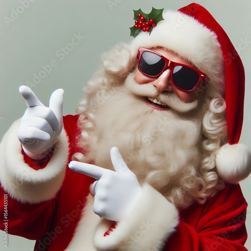 santa claus smiling pointing at something 