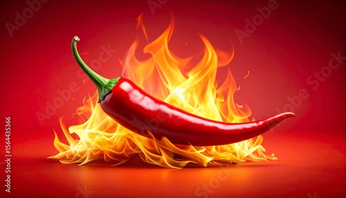 Burning red hot chili pepper vector icon with a fiery flame design symbolizing intense heat and spice