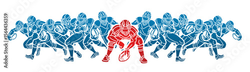 Silhouette Team American Football Sport Group of Players Mix Action Cartoon Graphic Vector