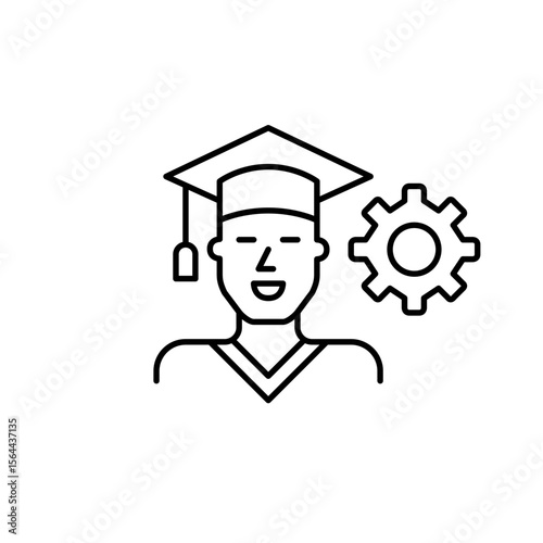 Man in graduation hat. Education settings, academic management, graduation process control, student profile configuration, learning system optimization. Pixel perfect, editable stroke vector icon