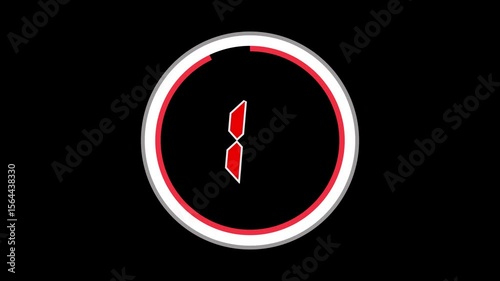 Circular animation with 5 second countdown from 5 to 0 on black background Countdown from 5 to 0: Screen countdown animation with smooth transition.05 to 0 seconds on black background Countdown.