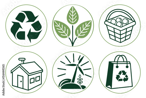 Illustrations depict recycling, leaves, and a basket