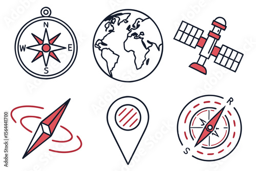 Navigation icons featuring compass, globe, and satellite