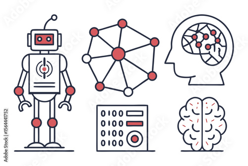 Icons representing artificial intelligence isolated on white background
