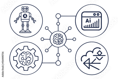 Artificial intelligence and machine learning icons isolated on white background