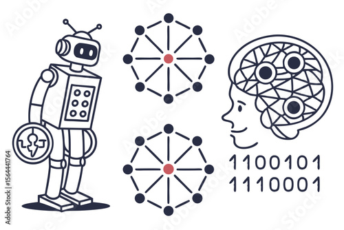 Artificial intelligence and robotics concept isolated on white background