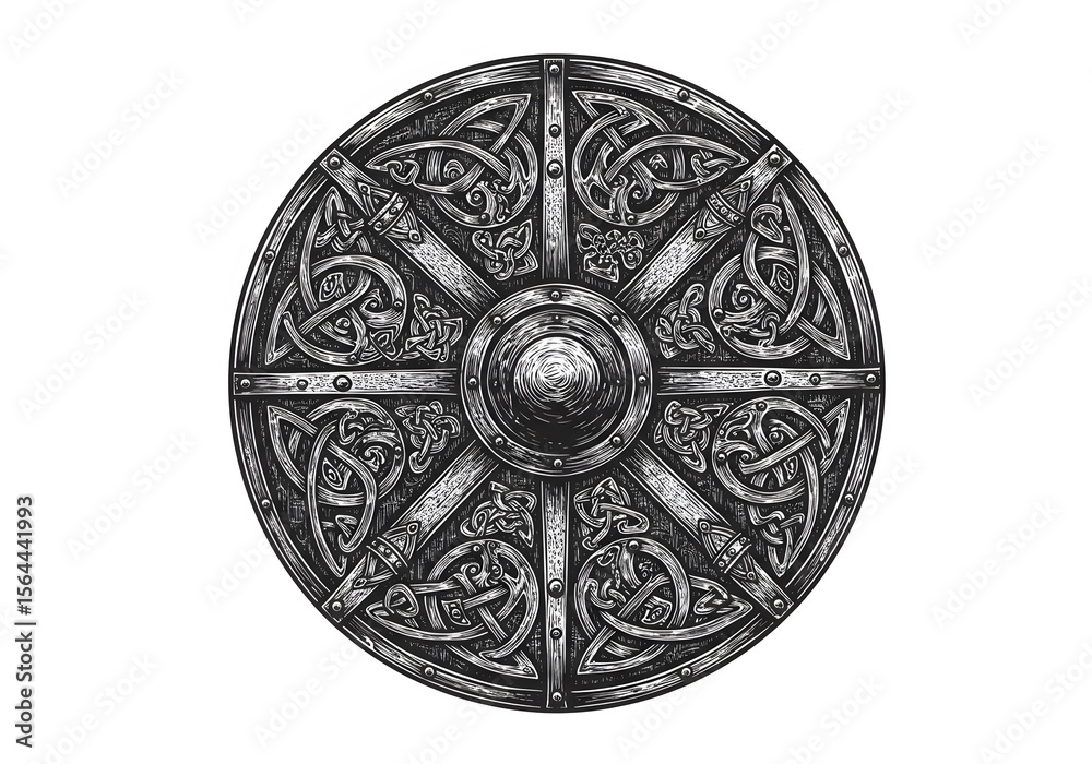 Naklejka premium Intricate Celtic Knotwork Design on a Viking Shield: A Masterpiece of Medieval Art