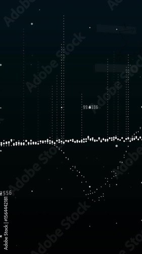 Animation of multiple changing numbers and data processing against black background