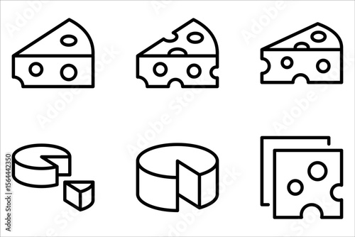 Cheese icons set. Parmesan, mozzarella, yogurt, ricotta, butter, blue chees piece on white background