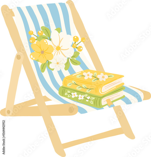 Floral Beach Chair with Books Clipart, Cozy Summer Reading Graphic

