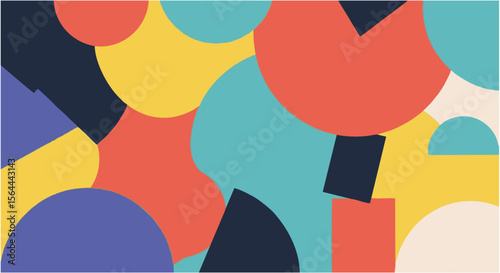 Seamless colorful abstract geometric and heart patterns illustrate vibrant business market share concepts with pie chart diagrams