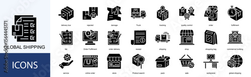 global shipping icon collection set. Containing quality control, order, fulfillment, list, Order Fulfillment icon.