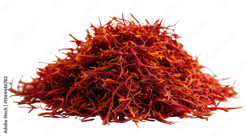 Naklejka premium saffron isolated on white background ,, saffron background, saffron texture, saffron strands, organic saffron, pure saffron, dried saffron, premium saffron, natural saffron,
