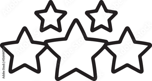 Five black outlined stars arranged in a cluster white