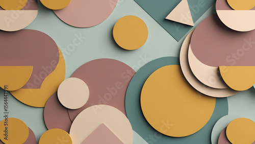 4K minimal abstract wallpaper with retro shapes (circles, triangles) in muted tones (mustard, dusty pink, teal), textured flat design, 70s & 80s aesthetic, playful but clean, vintage-modern hybrid loo