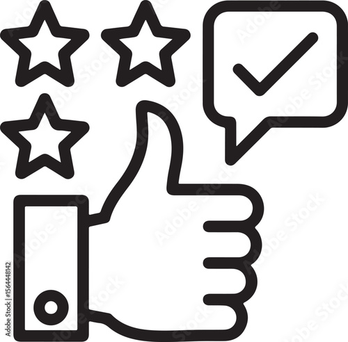 Thumb up stars check mark speech bubble black white