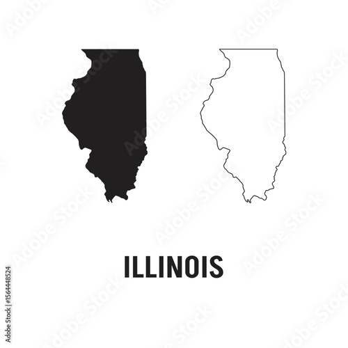 Illinois state silhouette, line style. America illustration, American vector outline isolated on white background