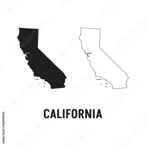 California map contour. California state map. Glyph and outline California map. US state map. Los Angeles symbol. San Francisco illustration