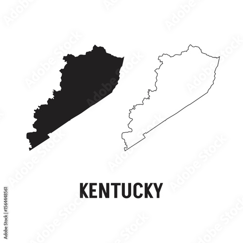 Contour map of the state of Kentucky, USA. Vector graphic illustration on a transparent background with black region borders