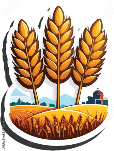 Golden wheat ears and leaves form a natural autumn pattern, perfect for a bakery's food and grain illustration