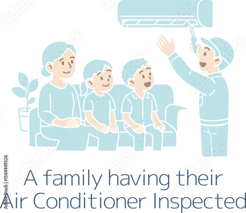 エアコンの修理点検をしてもらう家族（主線なし）
Family having their air conditioner repaired and inspected (no mains power)