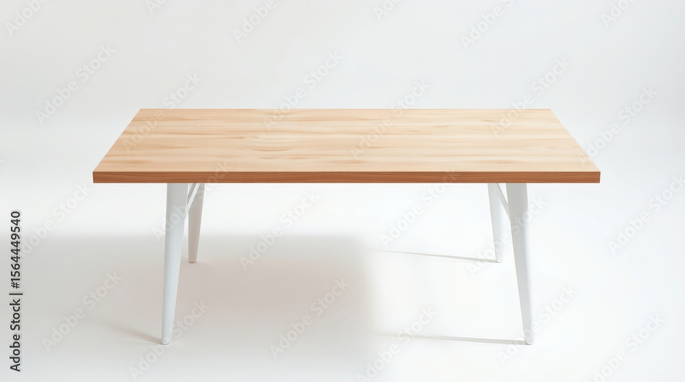 Fototapeta premium Modern square wooden table with white legs, perfect for home or office use, light wood finish.