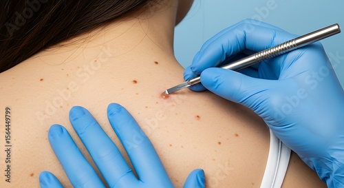 Dermatologist Removing a Skin Lesion with a Scalpel on a Woman's Back