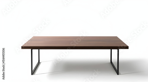 Modern rectangular coffee table with dark wood surface and black metal legs, minimal design.