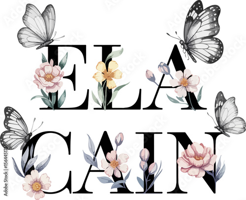 Elegant butterfly and floral monogram ela cain