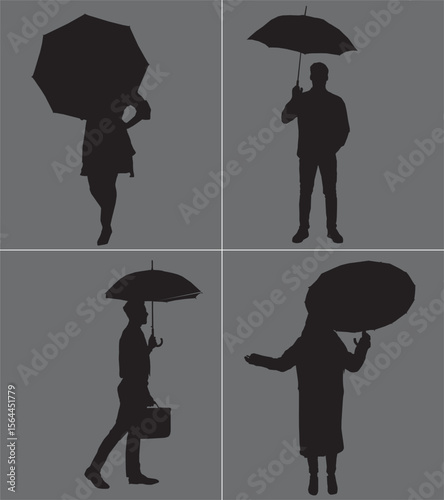 people with umbrella silhouette