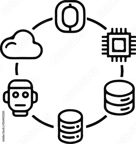Circular diagram showing interconnected icons for ai cloud data and processing