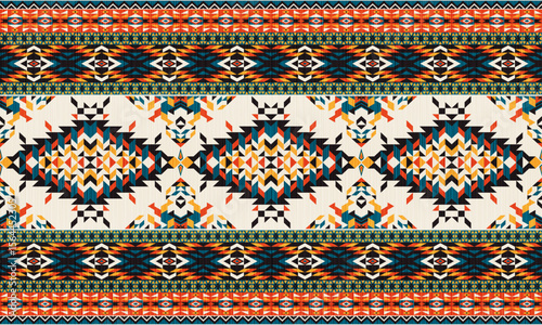 American tribal ethnic native pattern.Traditional Navajo,Aztec,Apache,Southwest and Mexican style fabric pattern.Abstract vector motifs pattern.For fabric,clothing,blanket,carpet,woven,wrap,decoration