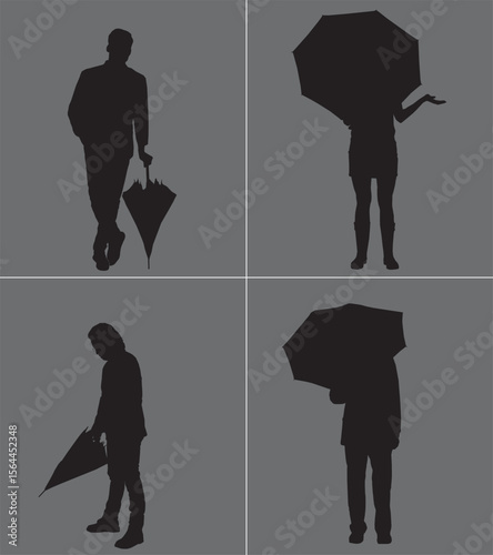 silhouette people with umbrella rainy season