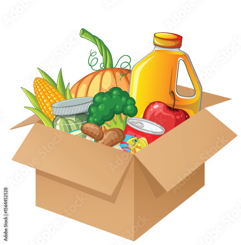 Colorful Box of Fresh Produce and Groceries